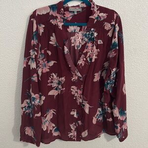 Daniel Rainn- maroon floral chifon blouse- Size XXL
